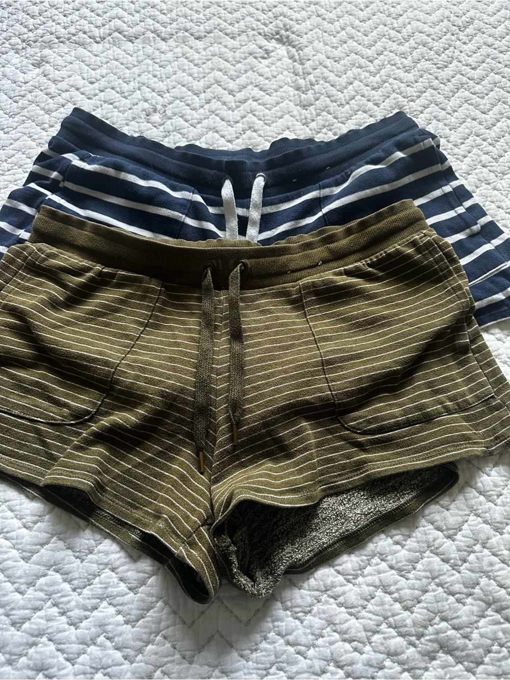 Women’s Olive & Blue Stripe Knit Lounge Shorts